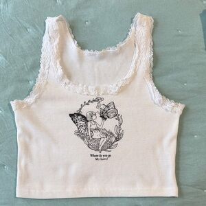 White Lace Trim Graphic crap Tank Top